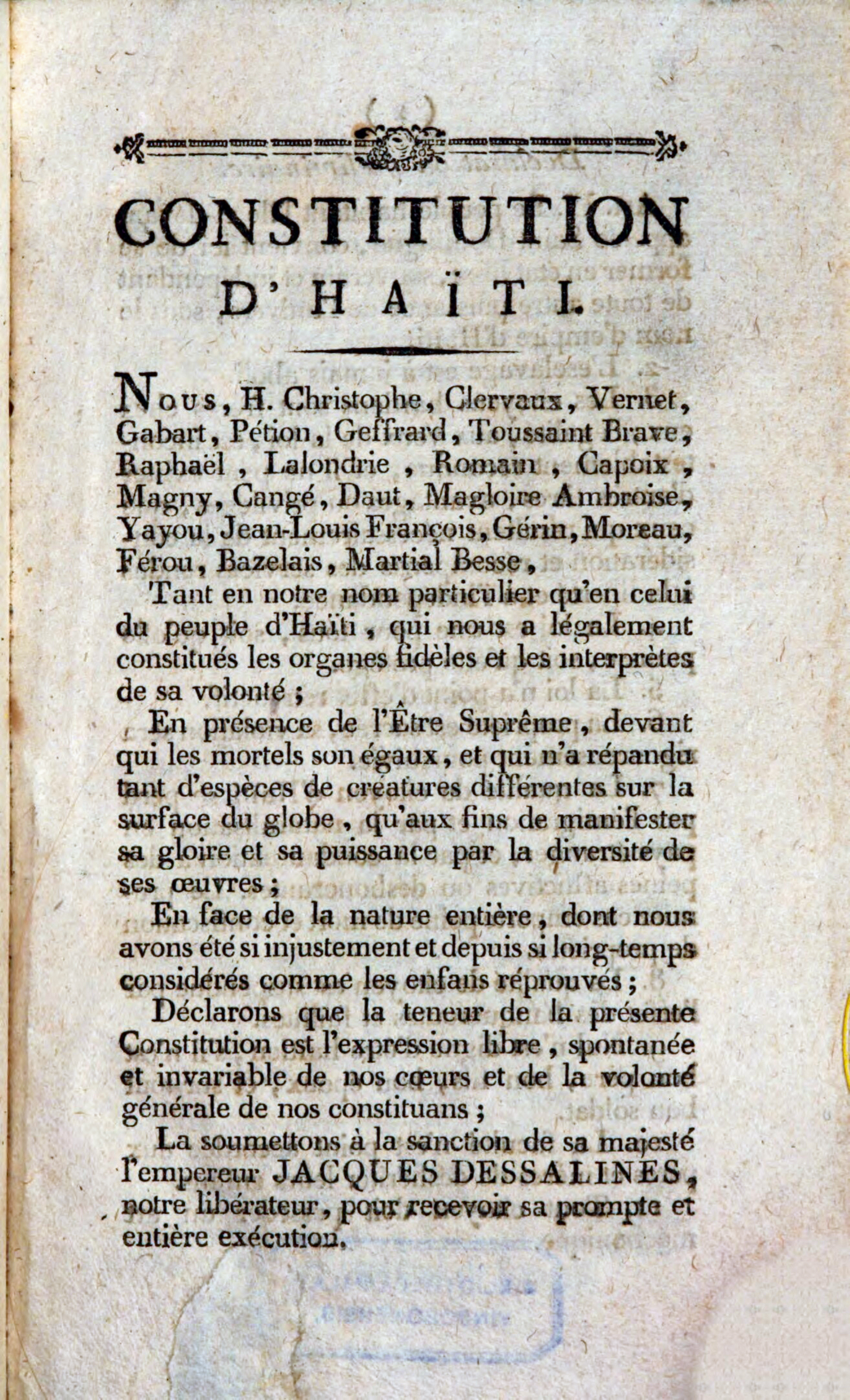 Karta tytułowa haitańskiej konstytucji. Fot. Östereichische Nationalbibliothek